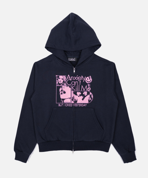ANXIETY CANT KILL ME HOOD ZIP-UP (NAVY)