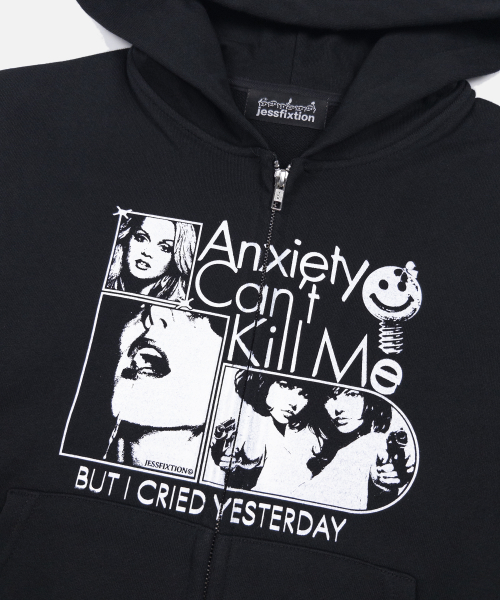 ANXIETY CANT KILL ME HOOD ZIP-UP (BLACK)