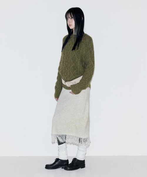 FRINGE LONG KNIT SKIRT IVORY