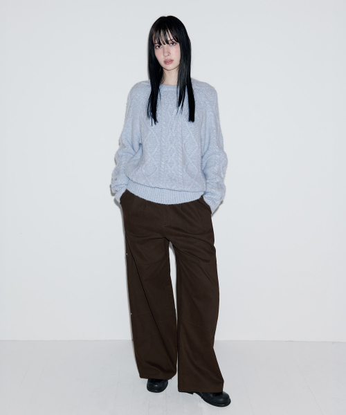 RIVET PINTUCK WIDE PANTS BROWN