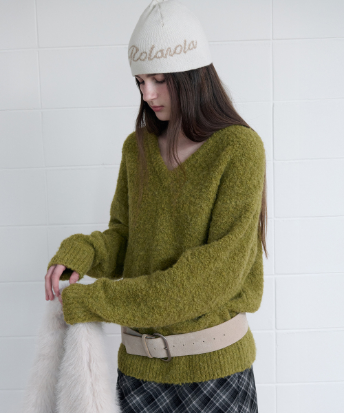 LOOSE FIT V NECK KNIT OLIVE