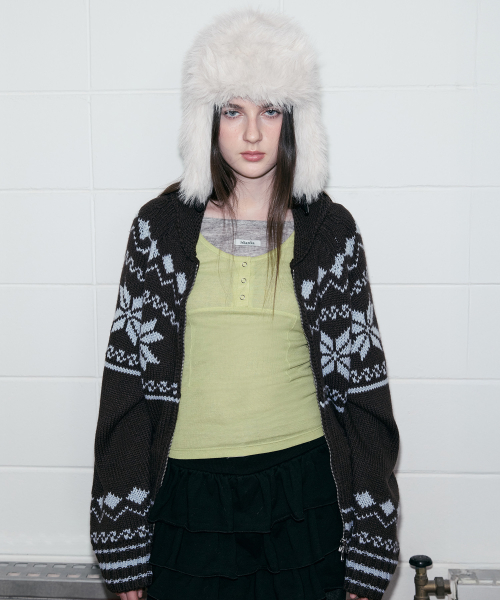 TWOWAY SNOW ZIP-UP KNIT BROWN