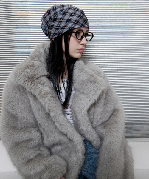 HIGH NECK FUR JACKET GRAY