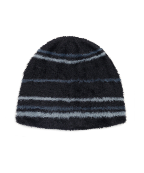 XTA095 Stripe Soft Hairy Beanie (BLACK)