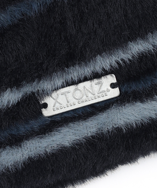 XTA095 Stripe Soft Hairy Beanie (BLACK)