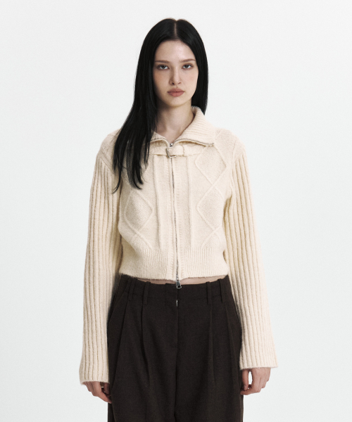 C HIGH NECK KNIT CARDIGAN_IVORY