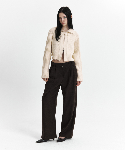 C DOUBLE LOOP WIDE WOOL SLACKS_BROWN
