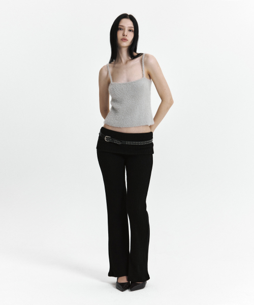 C FOLD BANDING RIBBED FLARE PANTS_BLACK