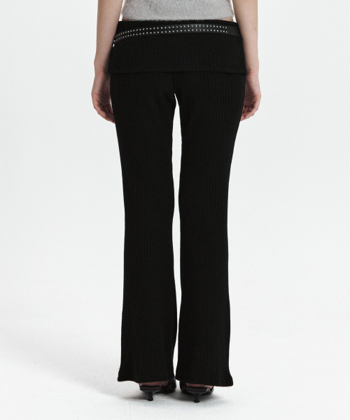 C FOLD BANDING RIBBED FLARE PANTS_BLACK
