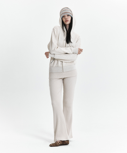 C FOLD BANDING RIBBED FLARE PANTS_OATMEAL