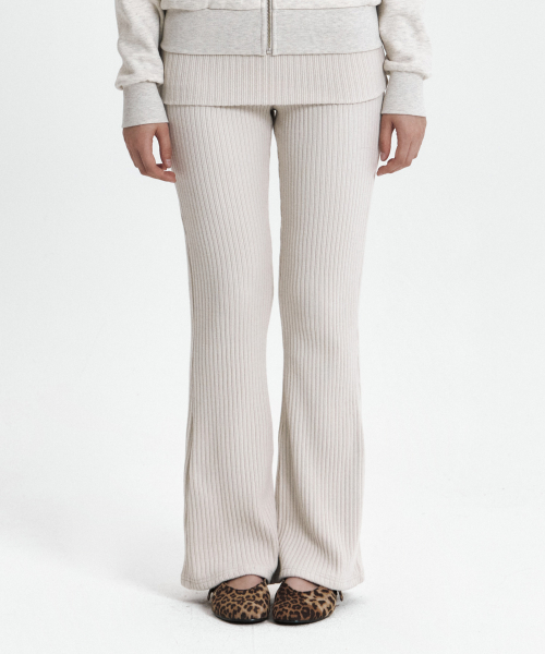C FOLD BANDING RIBBED FLARE PANTS_OATMEAL