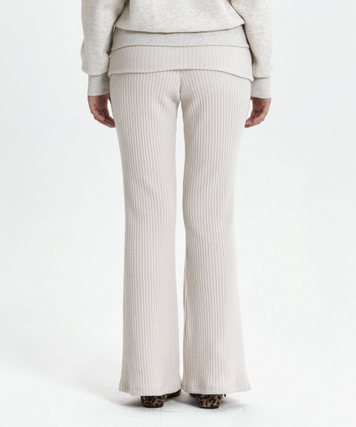 C FOLD BANDING RIBBED FLARE PANTS_OATMEAL