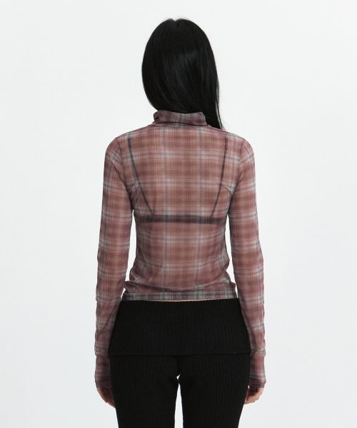 C SEE-THROUGH CHECK T-SHIRT_RED