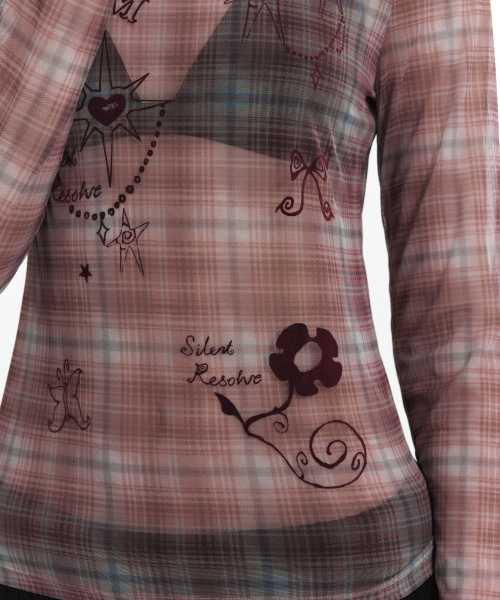 C SEE-THROUGH CHECK T-SHIRT_RED