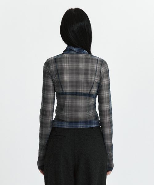 C SEE-THROUGH CHECK T-SHIRT_BLACK