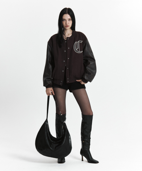 C DOUBLE-TEXTURE C VARSITY JACKET_BROWN