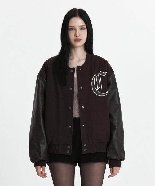C DOUBLE-TEXTURE C VARSITY JACKET_BROWN