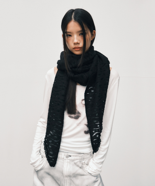 Lace Fleece Shawl Muffler_ Black