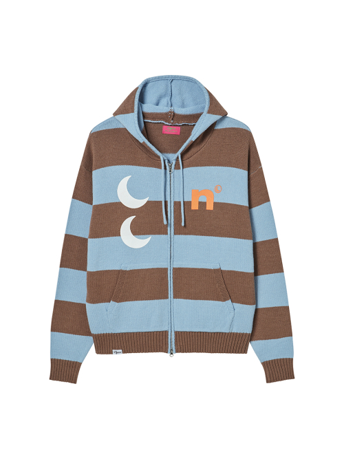 STRIPE KNIT ZIP-UP HOODIE BLUE