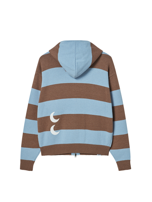 STRIPE KNIT ZIP-UP HOODIE BLUE