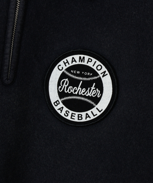 리버스위브 BASEBALL 패치 레귤러핏 기모 하프 집업 Off Black