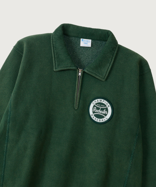 리버스위브 BASEBALL 패치 레귤러핏 기모 하프 집업 Deep Green