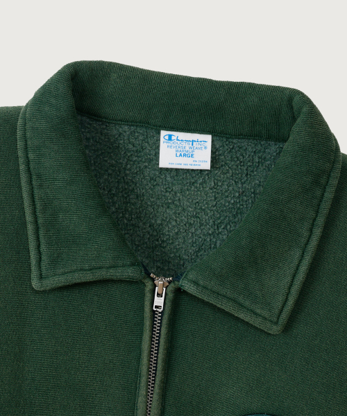 리버스위브 BASEBALL 패치 레귤러핏 기모 하프 집업 Deep Green