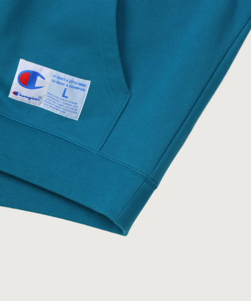 C로고 오버핏 조그택 후드 티셔츠 Blue Green