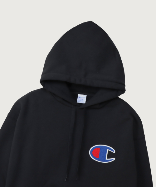 빅 C로고 오버핏 조그택 후드 티셔츠 Black