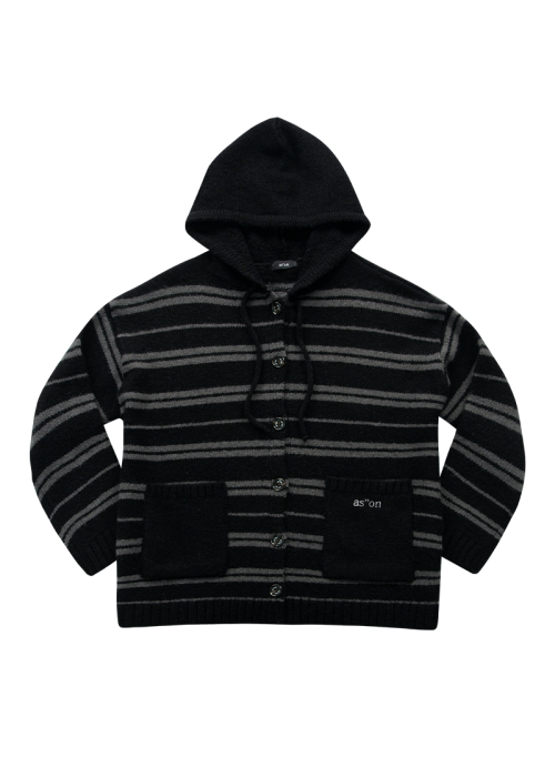 BERA STRIPE HOOD CARDIGAN / BLACK