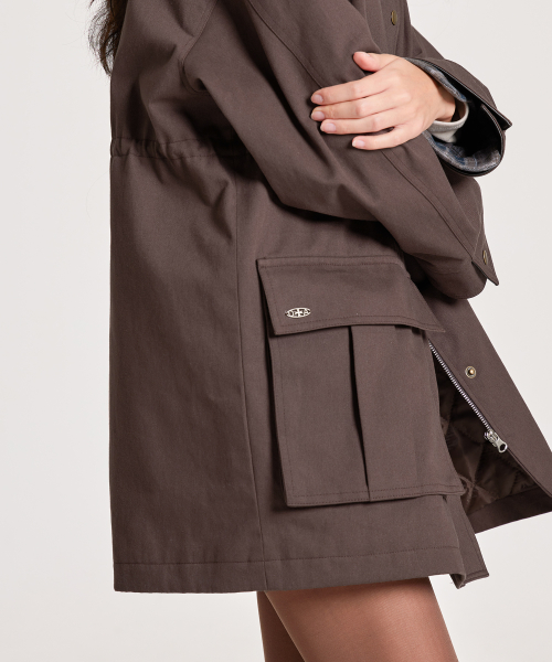 LEATHER COLLAR OXFORD WORK JACKET, BROWN