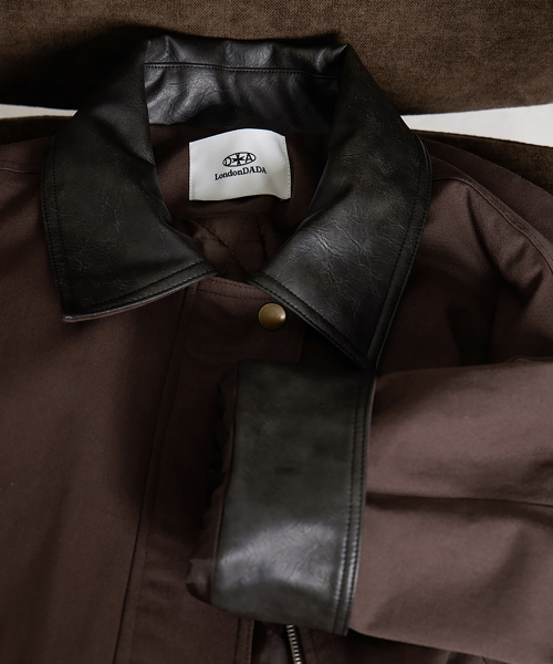 LEATHER COLLAR OXFORD WORK JACKET, BROWN