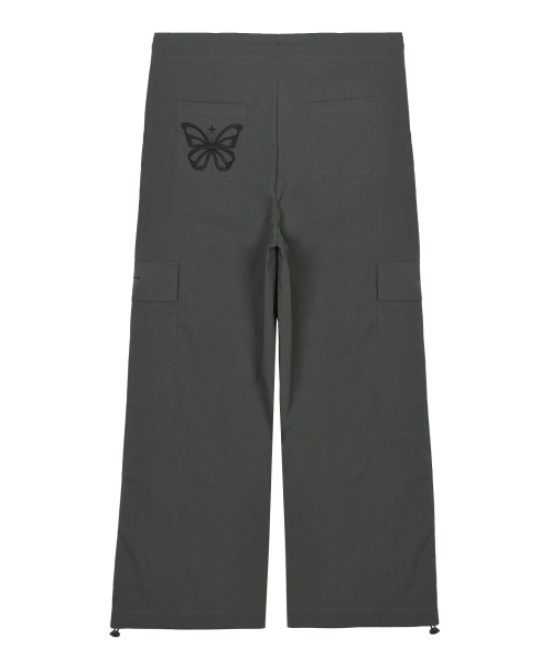 BUTTERFLY EMBROIDERY WIDE CARGO PANTS_CHARCOAL