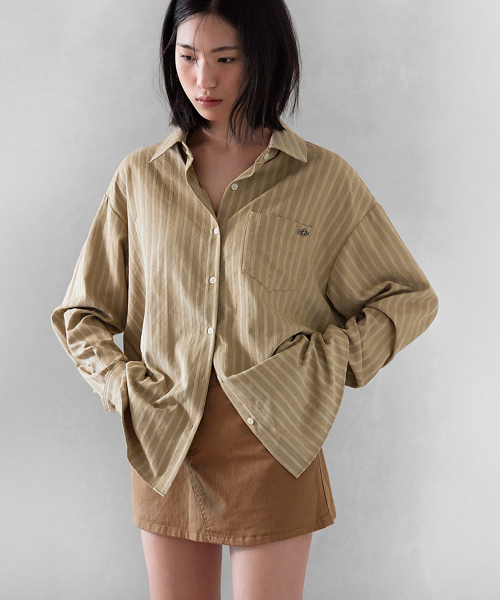 SUEDE STRIPE PENDANT SHIRT, BEIGE