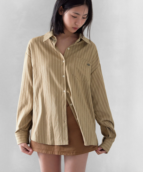 SUEDE STRIPE PENDANT SHIRT, BEIGE