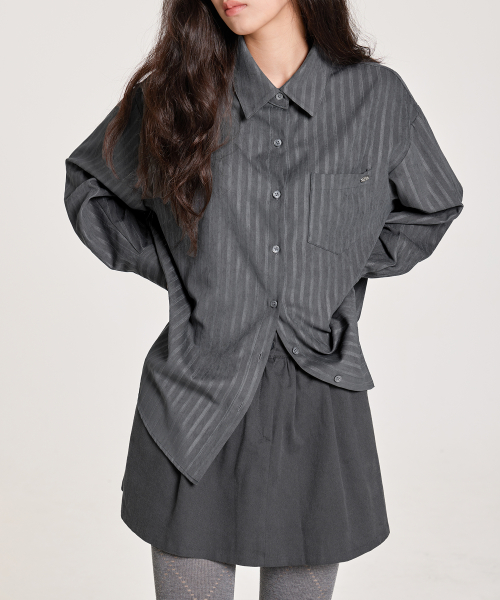 SUEDE STRIPE PENDANT SHIRT, CHAROCOAL