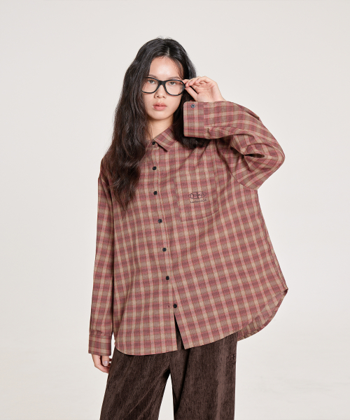 SIGNATURE EMBROIDERY LOOSE-FIT CHECK SHIRT, RED