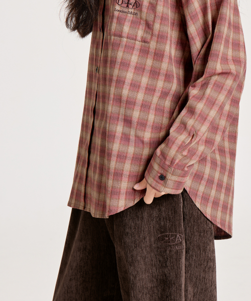 SIGNATURE EMBROIDERY LOOSE-FIT CHECK SHIRT, RED