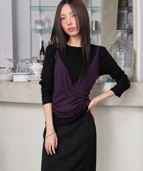 TENCEL RIBBED PENDANT T-SHIRT, BLACK