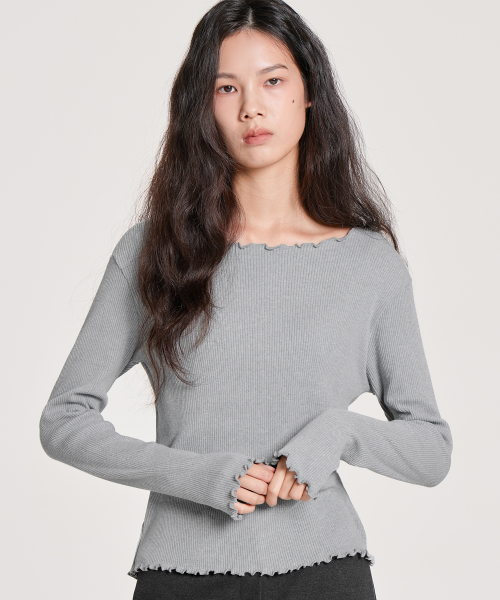 FRILL PENDANT T-SHIRT, GREY