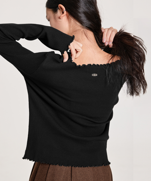 FRILL PENDANT T-SHIRT, BLACK