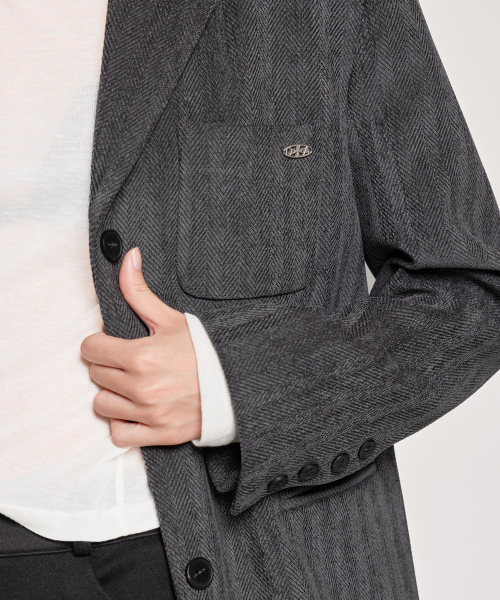 VELVET BUTTON CLASSIC SINGLE JACKET, CHARCOAL