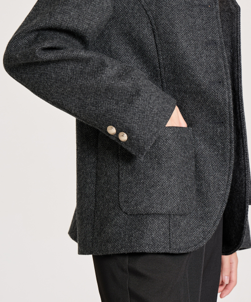 V-NECK SCARF WOOL HALF JACKET, CHARCOAL