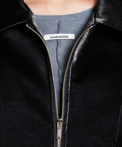 VELVET LEATHER ZIP-UP BLOUSON JACKET, BLACK