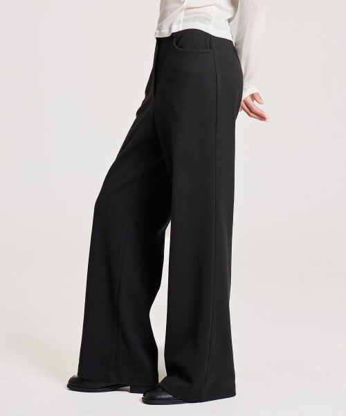 SIGNATURE WOOL WIDE SLACKS, BLACK