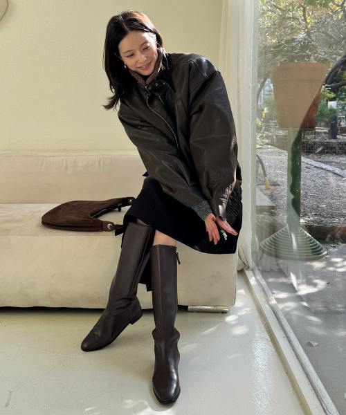 빈티지 하이넥 버클 오버핏 퍼 레더 무스탕 자켓 점퍼_2COLOR