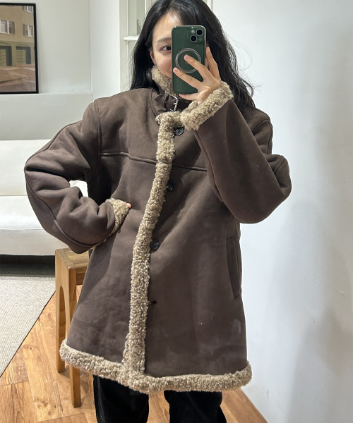양털 하이넥 시어링 스웨이드 오버핏 무스탕 하프 자켓 _3COLOR
