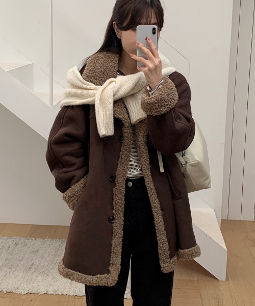 양털 하이넥 시어링 스웨이드 오버핏 무스탕 하프 자켓 _3COLOR