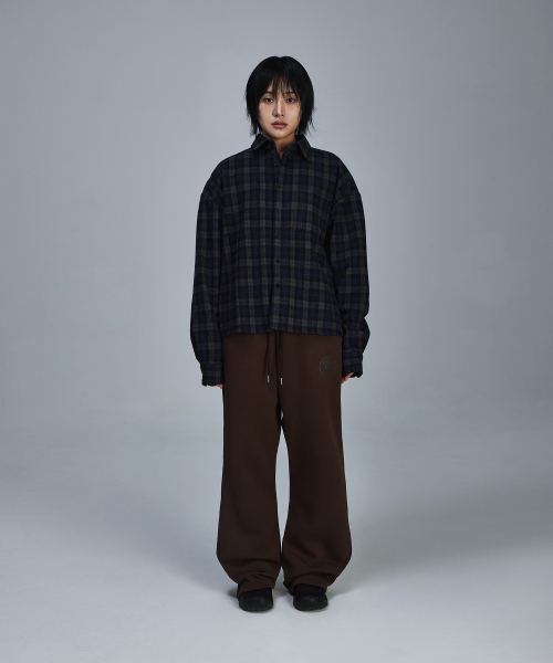 플레어 배기 기모 트레이닝 팬츠[브라운]