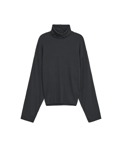Wool Turtle Neck Long Sleeve Top, CHARCOAL